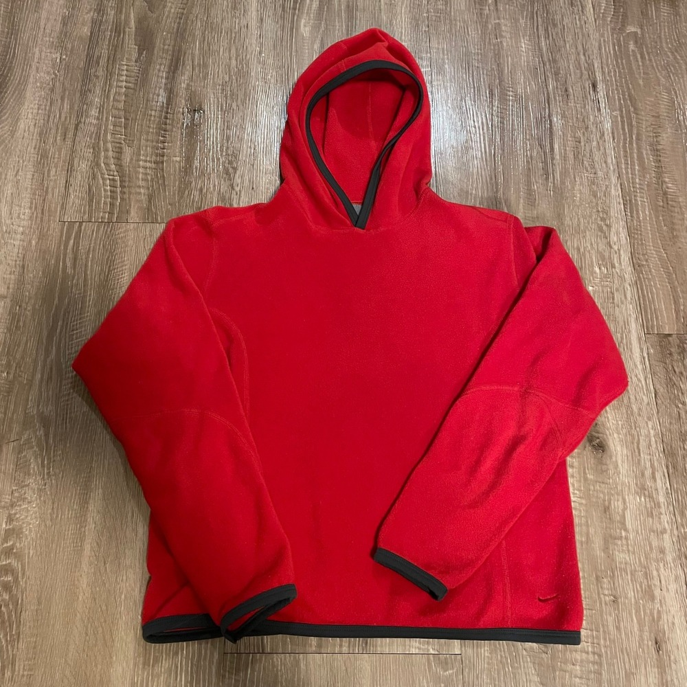 Nike Mens Therma-FIT Fleece Hoodie Small Red Polyester Spandex Pullover Pocket
